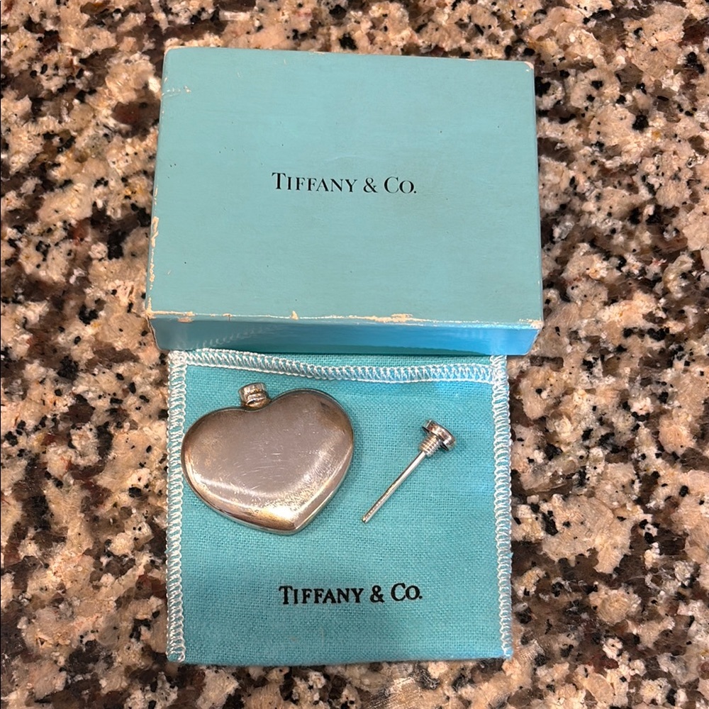 Tiffany & Co. Silver Heart Flask with Blue Box